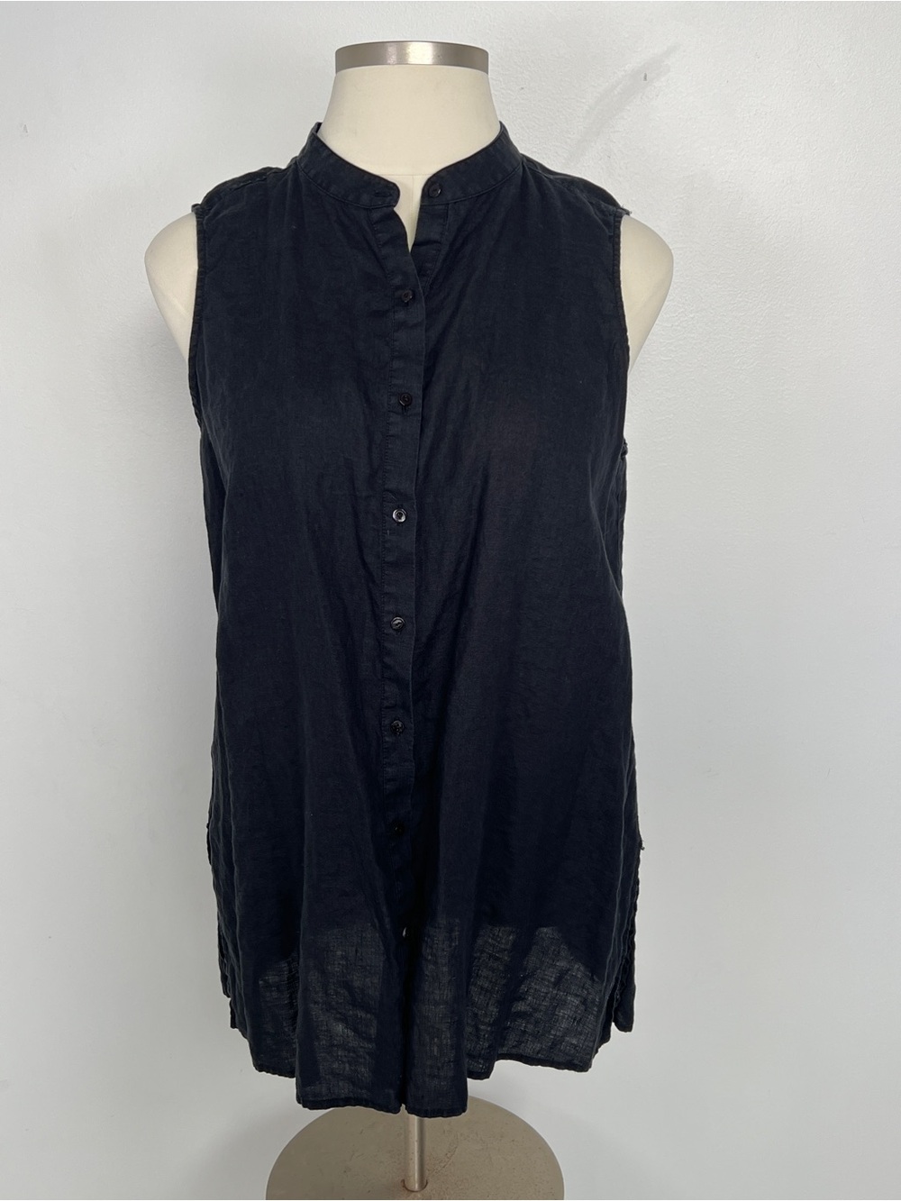 EUC! Eileen Fisher Linen Black‎ Sleeveless Button-Down Tunic Size XL